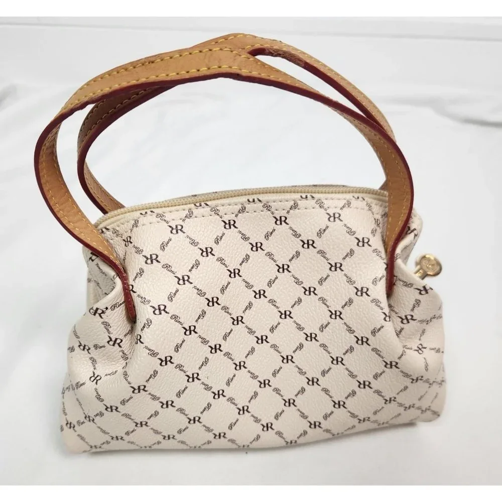 Rioni Small Leather Cream & Brown Signature 'The Baby Evening Bag' NWOT
